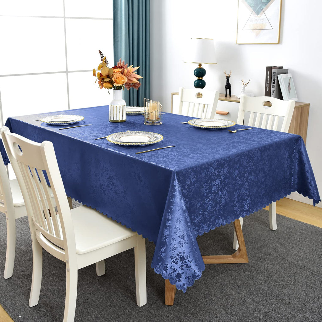 Waterproof Vinyl Tablecloth Rectangle, 52 x 70 Inch, Rose Navy