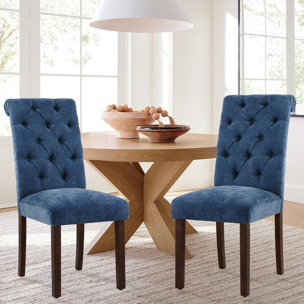 Button Tufted Dining Chairs Set of 4, Parsons Upholstered Fabric Dining Room Chairs Kitchen Chairs with Wood Legs and