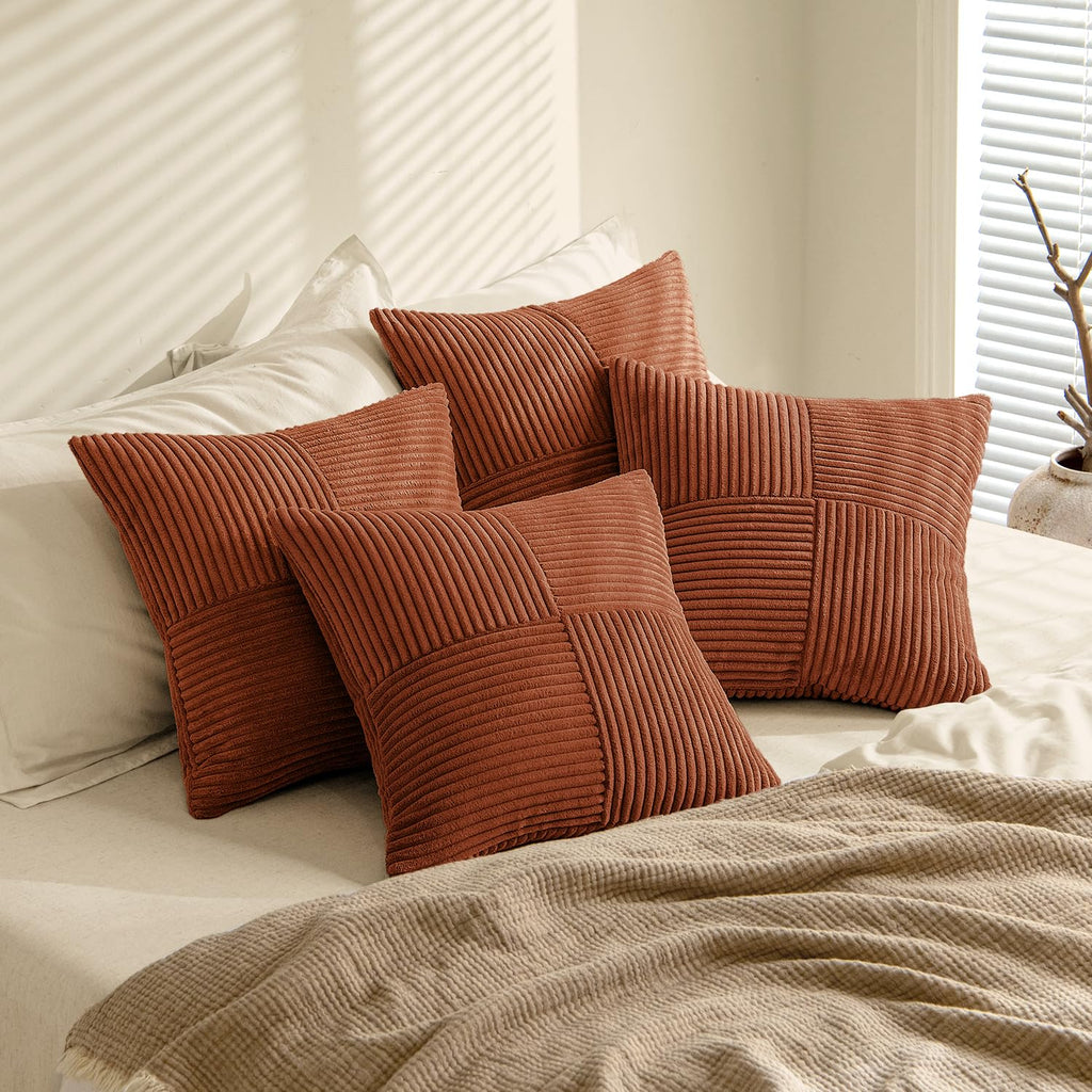 Fall Boho Farmhouse Rust Decorative Throw Pillow Covers 20x20 Inch 4 Packs Soft Vintage Pillow Cases Modern Corduroy