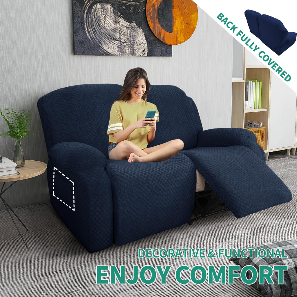 6 Pieces Stretch Loveseat Recliner Slipcover Jacquard Recliner Sofa Cover with Side Pocket Fitted Recliner Cover