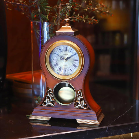 Table Clock 15''H Mantel Clock with Pendulum Roman Numeral Antique Desk Clock for Bedroom Living Room Indoor for Home