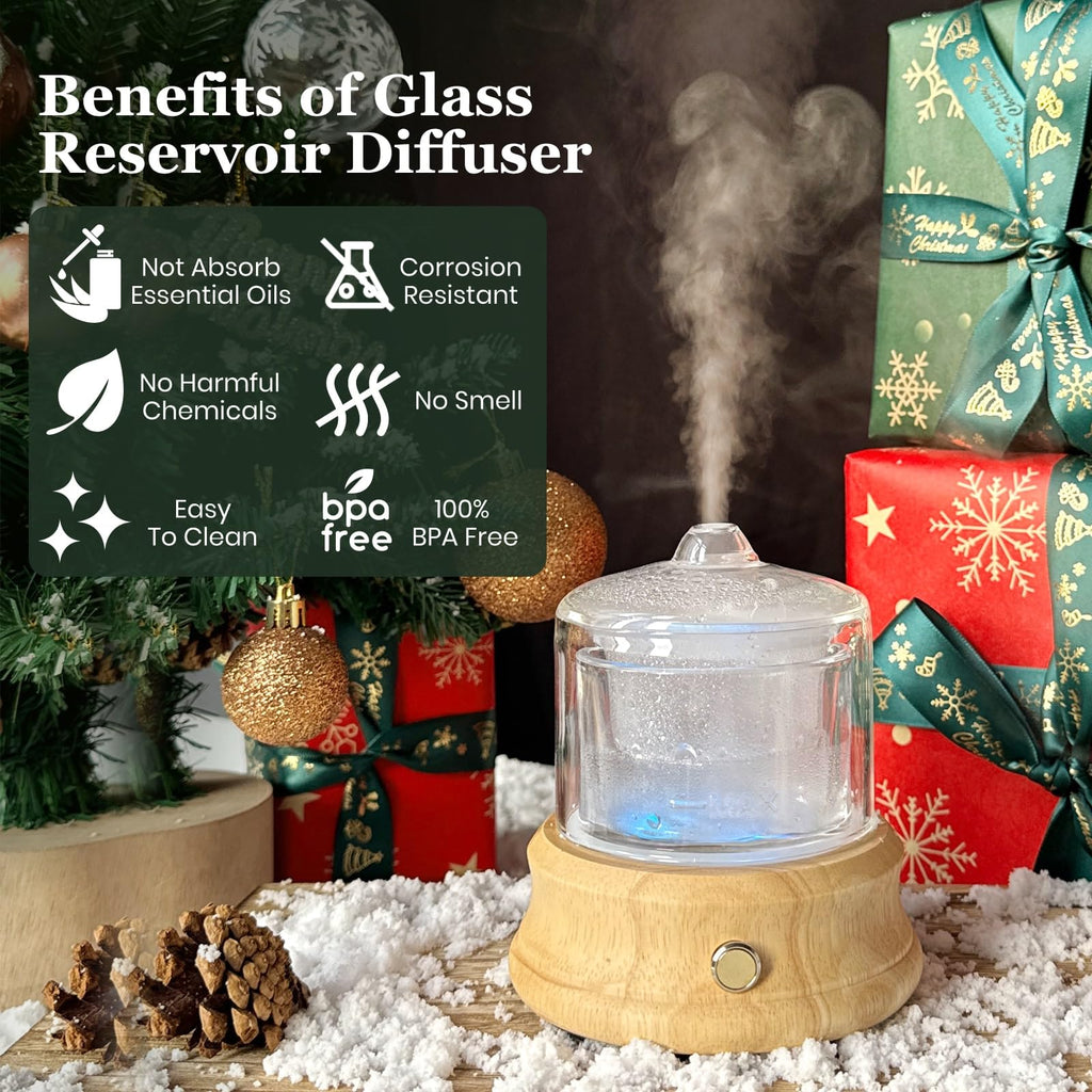 80ML Glass Essential Oil Diffuser with Glass Reservoir & Wood Base, Small Ultrasonic Aroma Diffusers with Auto-Off 7