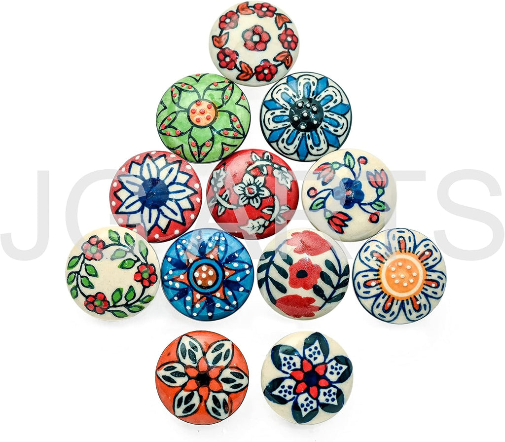 12 x Mix Vintage Look Flower Ceramic Knobs Door Handle Cabinet Drawer Cupboard Pull (12 Flat)