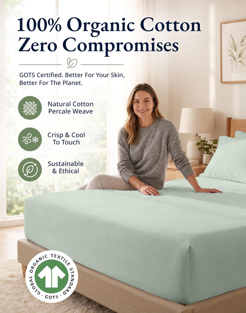100% Organic Cotton Queen Fitted Sheet & Pillowcase - Cool Blue