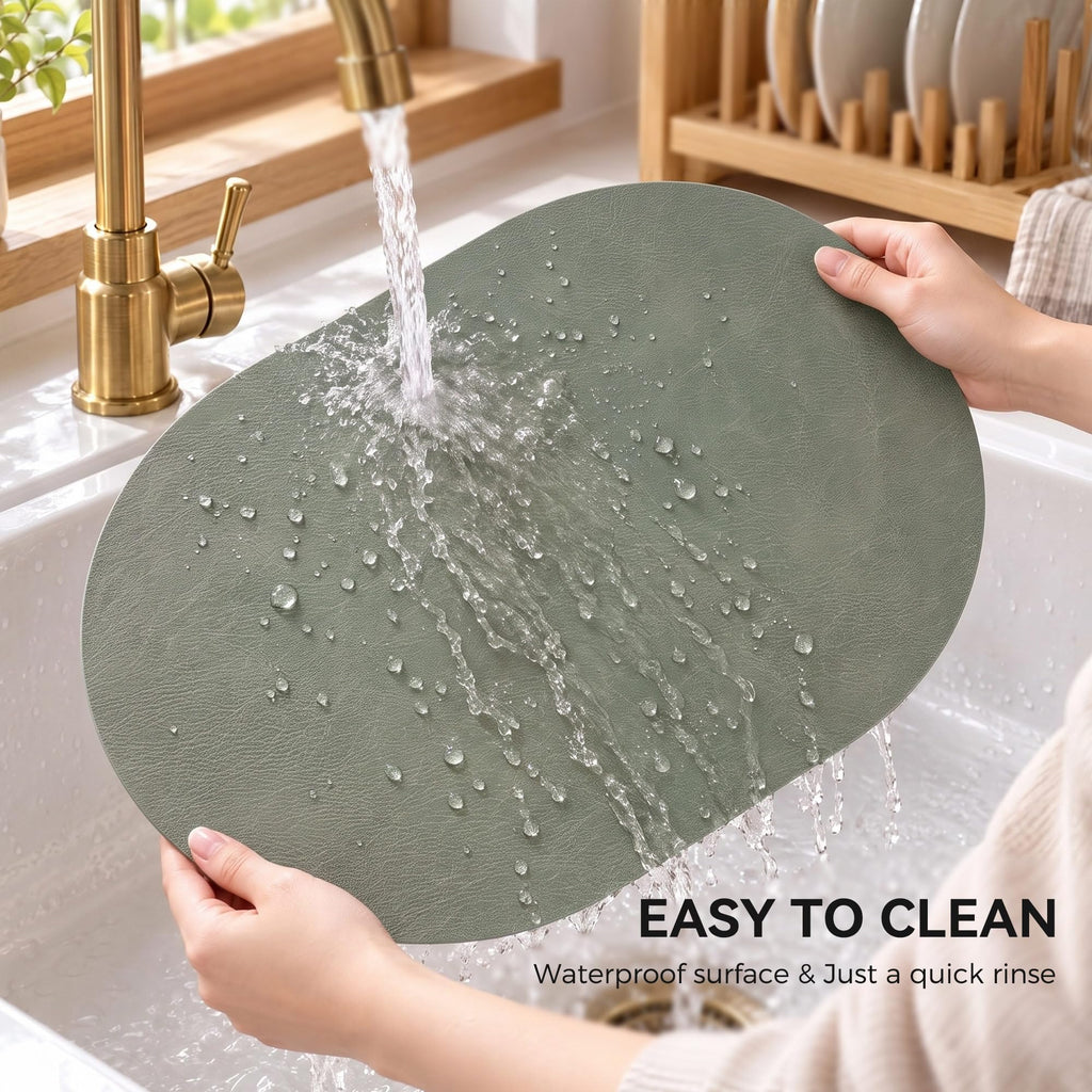 Oval Placemats Set of 6, Reversible Vinyl Faux Leather Wipeable Table Mats