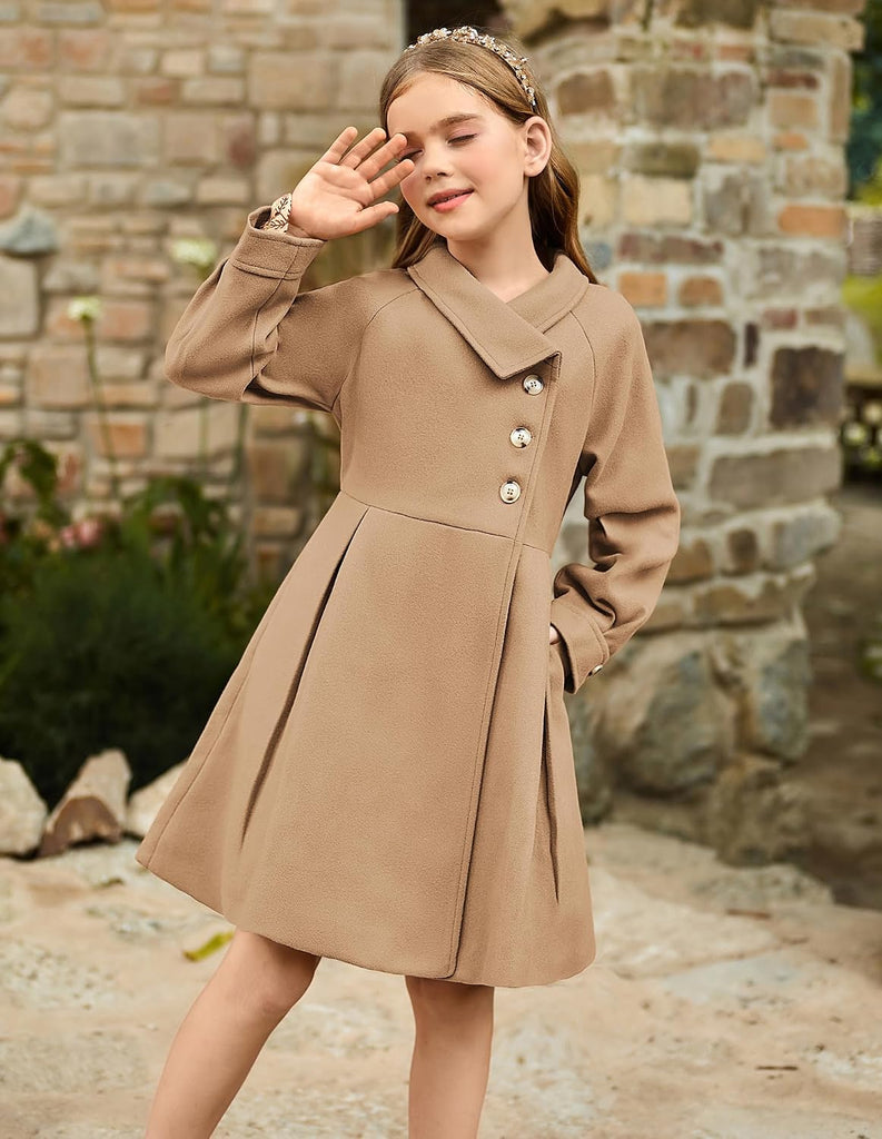 Girls Peacoat Dress Coat Wool Lapel Jacket Fall Winter Outfit