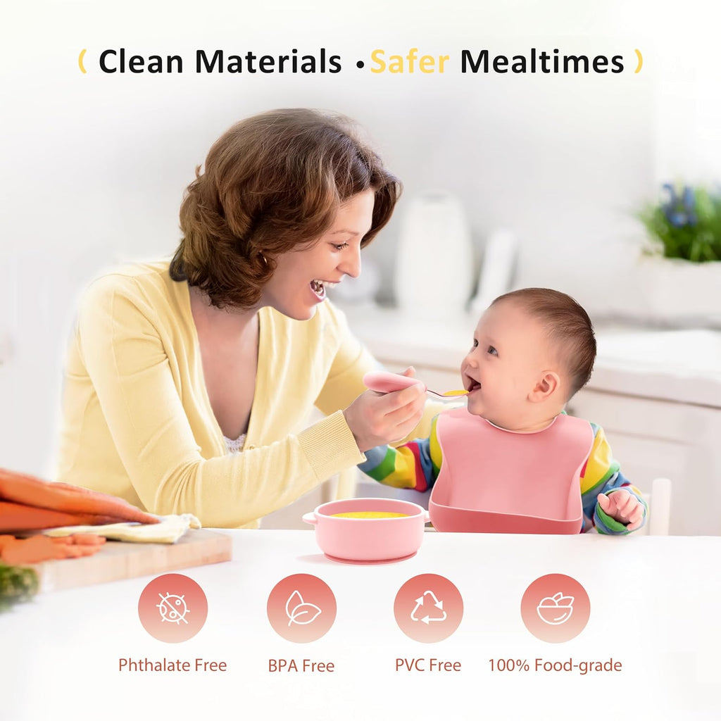 Piece Silicone Baby Feeding Set for Baby Led Weaning, Pink