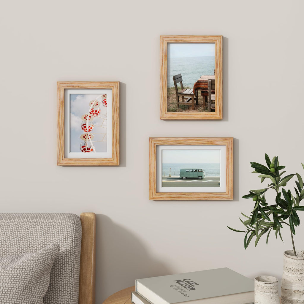 5x7 Picture Frame, Solid Oak Wood 5 x 7 Frame with Plexiglass, 5 by 7 Photo Frame for Wall & Tabletop Display, 5x7