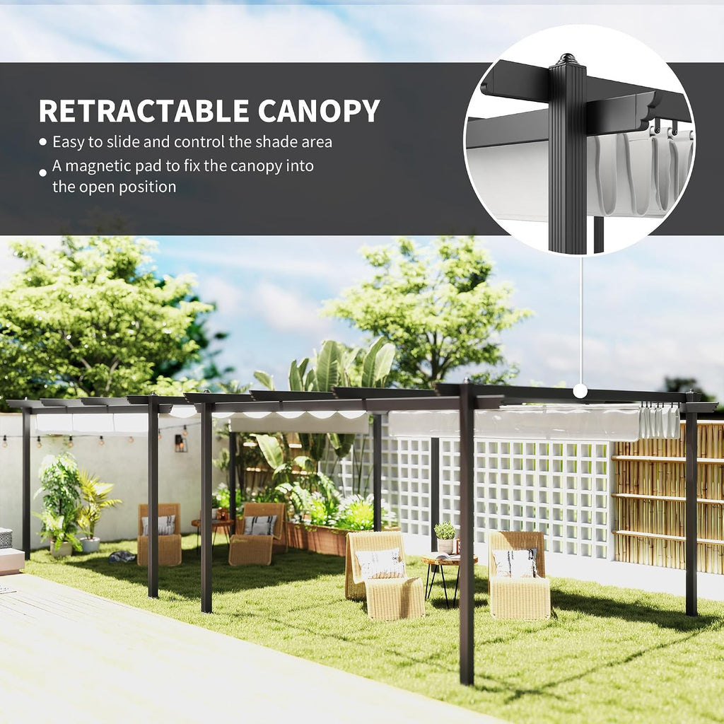 13' x 13' Retractable Pergola Canopy with Stronger Aluminum Frame, Outdoor Pergola Sun Shade Shelter for Garden, Patio