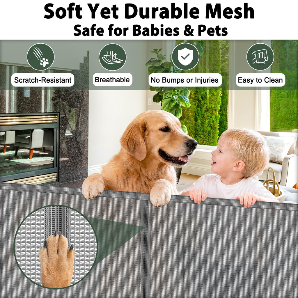 Reinforced 72" Long Retractable Baby Gate, Prevents Crawling Under