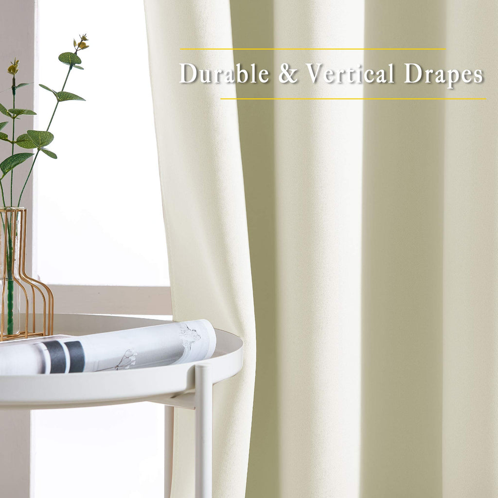Bedroom Curtains Room Darkening Draperies - Grommet Top Beige Thermal Insulated Energy Saving Privacy Drapes /Home