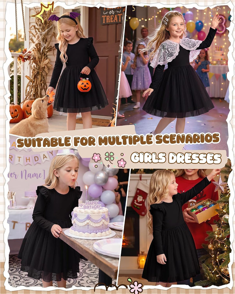 Girls' Long Sleeve Ruffle Tutu Dresses