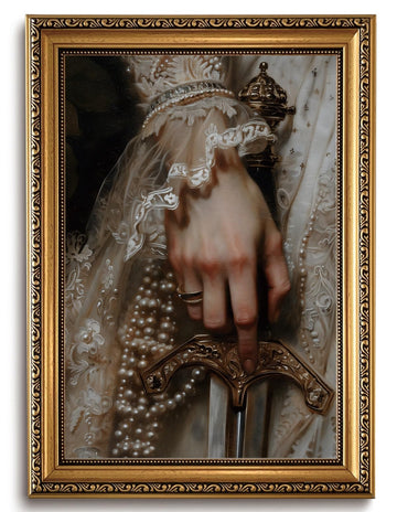 Vintage Gold Framed Wall Art Moody Dark Academia Canvas Wall Art Elegant Gothic Feminine Scene Pictures Wall Decor