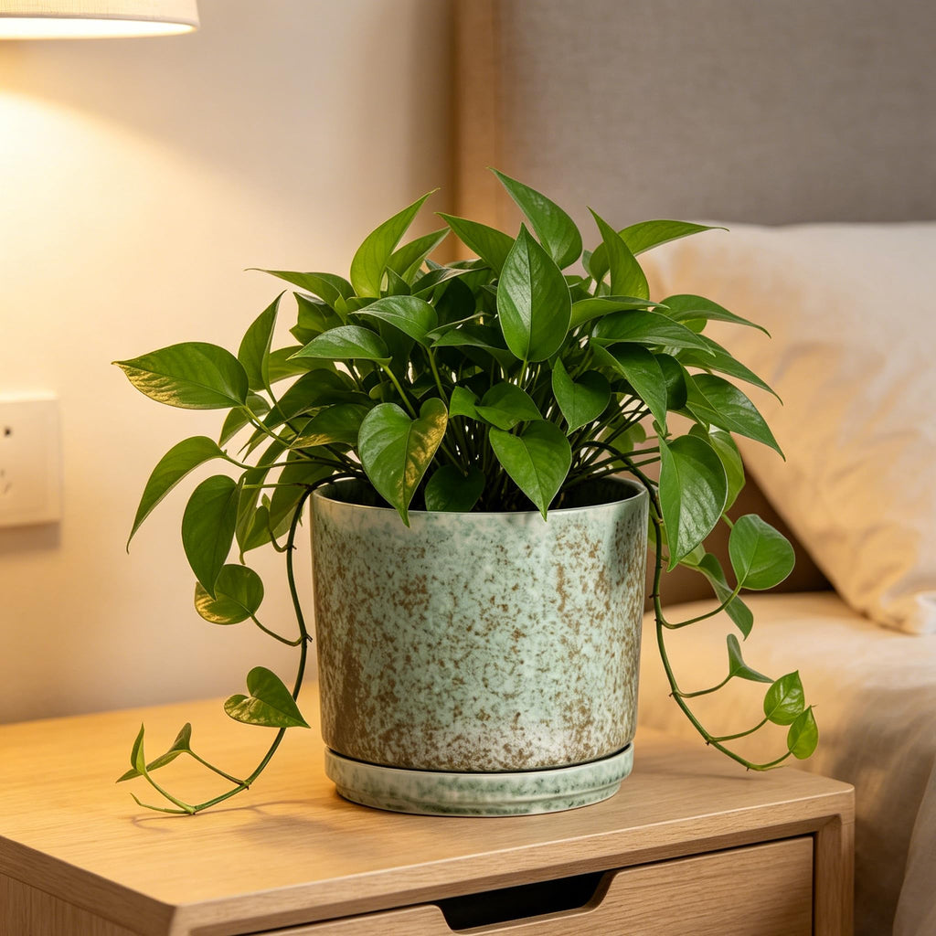 7 Inch Modern Plant Pot, Ceramic Glaze Planters for Indoor Plants, Round Flower Pots with Drainage Hole and Saucer