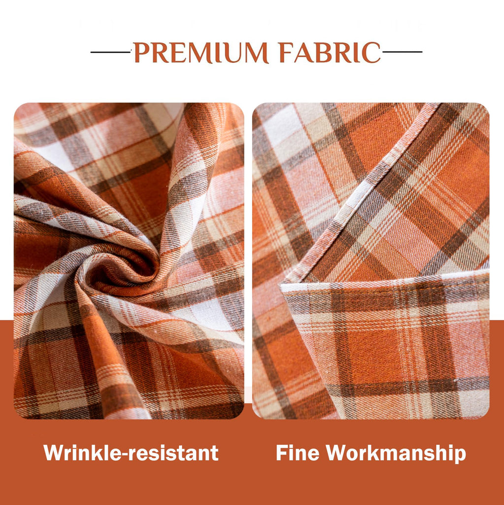 55x70 Inch Thanksgiving Tablecloth - Rust Tartan Rectangle Table Cover, Washable Fall Decor for Holiday Parties