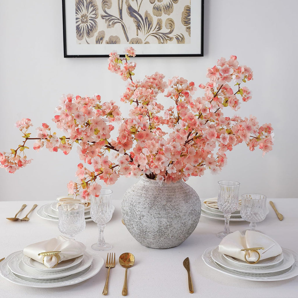 3Pcs Artificial Pink Cherry Blossom Branches 40" Fake Silk Cherry Blossoms Flowers with Long Stem for Wedding