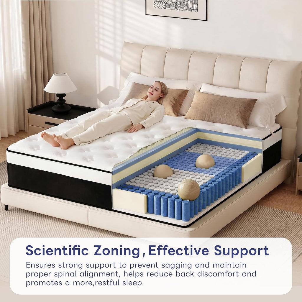 12 Inch Queen Hybrid Memory Foam Mattress in a Box | Individual Pocketed Spring, Medium Firm, Reinforced Edge