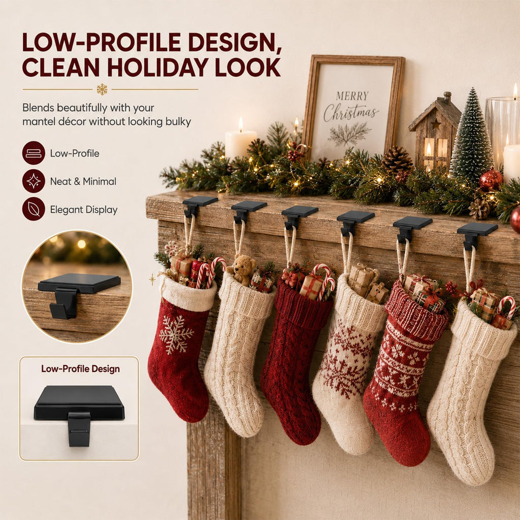 Christmas Stocking Holders for Mantle Set of 6, Heavy Duty Stocking Hangers Stocking Hook Christmas Ornaments for