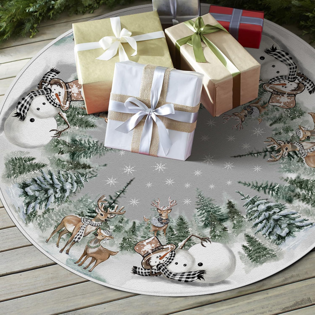 Snowman Reindeer Snowflake Christmas Tree Skirt 36 Inch