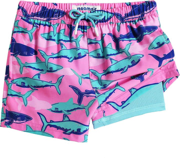 Boys Swim Trunks with Compression Liner Toddler Stretch Swim Shorts
