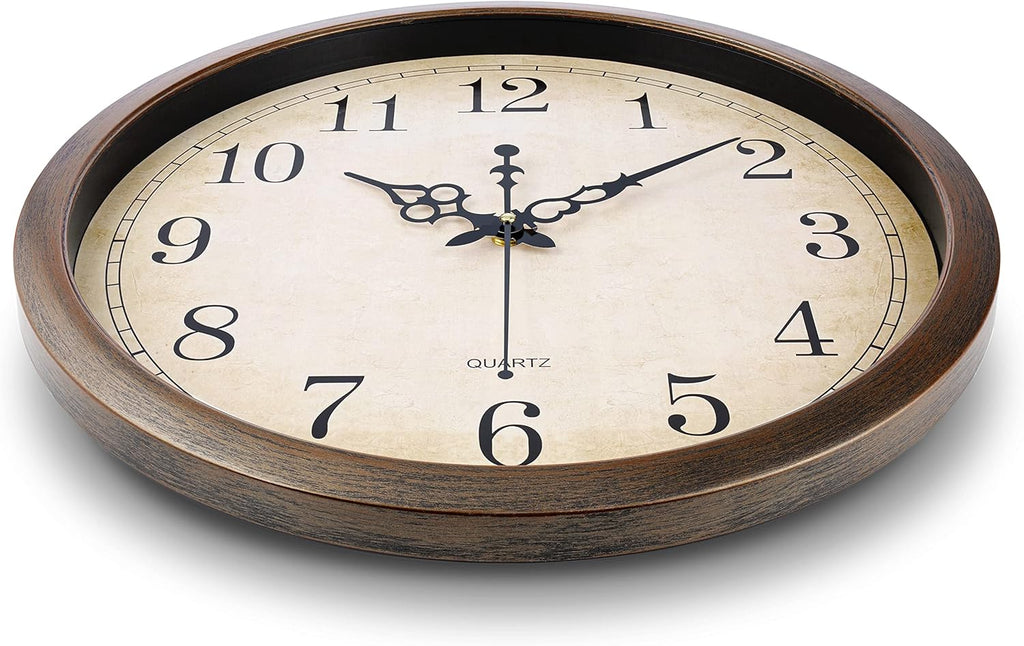 Bernhard Products Vintage Brown Wall Clock Silent Non Ticking 16 Inch Extra Large Quality Quartz Battery Operated
