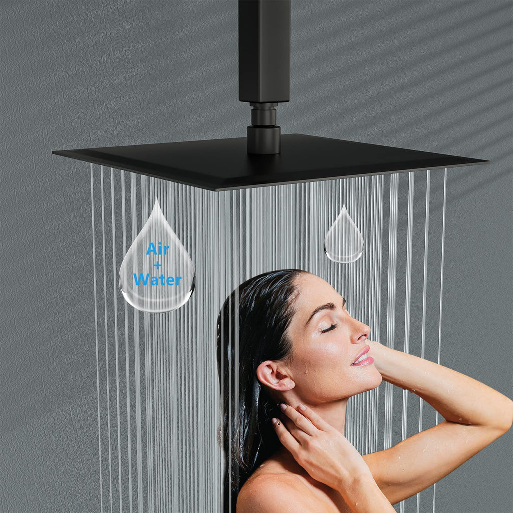 Rain Shower Heads High Pressure, Rainfall Showerhead Fixed Mount, 16 Inch Large Square High Flow Shower Head (Matte