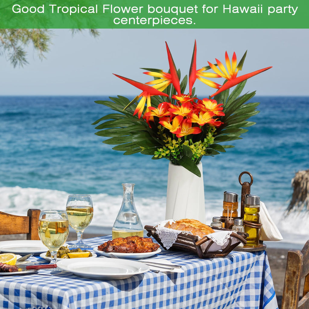 12 Set/ 48 Pcs Artificial Tropical Flower Centerpiece, Sunset Red