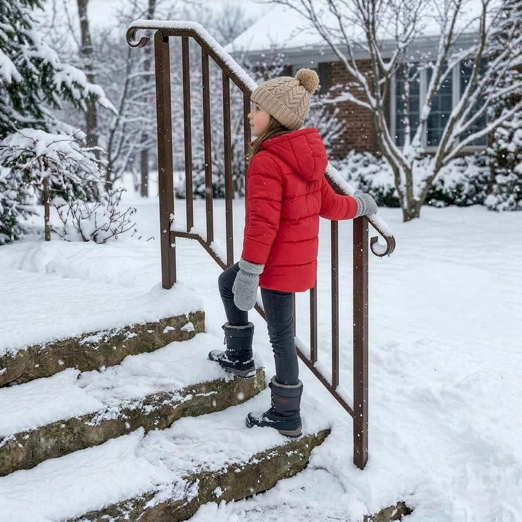 4 Step Handrails for Outdoor Steps, Galvanized Steel Stair Railing Fits 3 or 4 Steps, Metal Hand Railing with