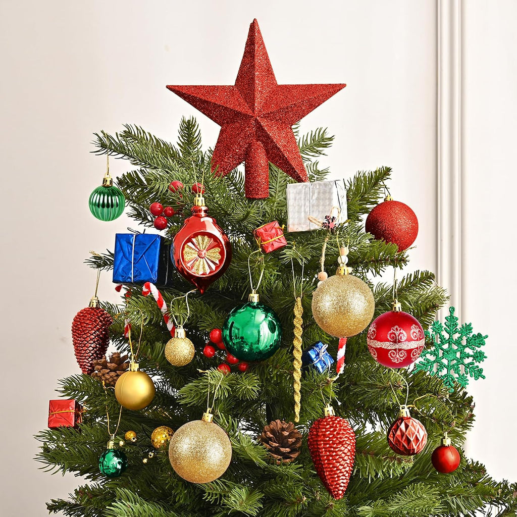 Christmas Ball Ornaments with Tree Topper, Hanging Xmas Decorations - Set of 100