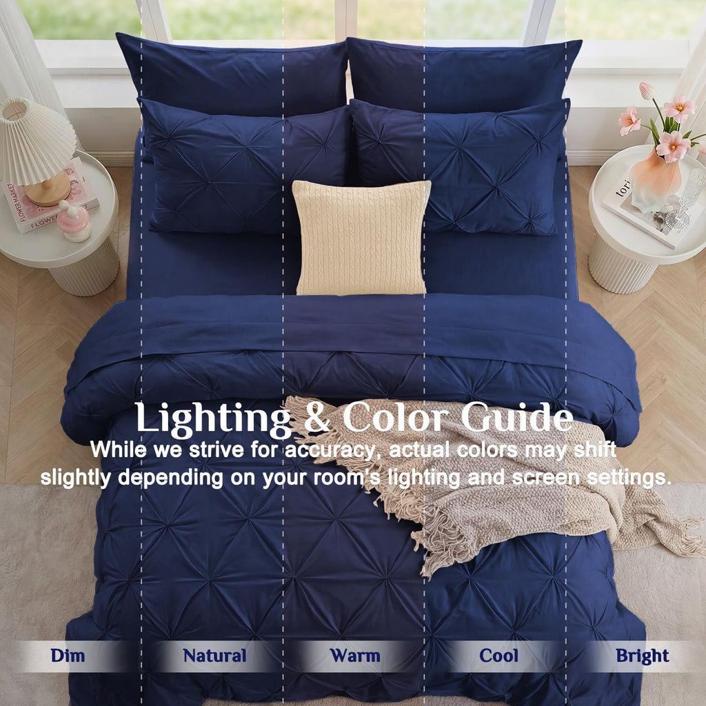 Comforter Set 7 Pieces - Bed in a Bag for All Season, Pintuck Bedding Comforter Sets with