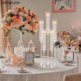 4Pcs Acrylic Candelabra Centerpieces 25.5" Tall Crystal Taper Candlestick with Shade Fit 0.87'' Led Candle