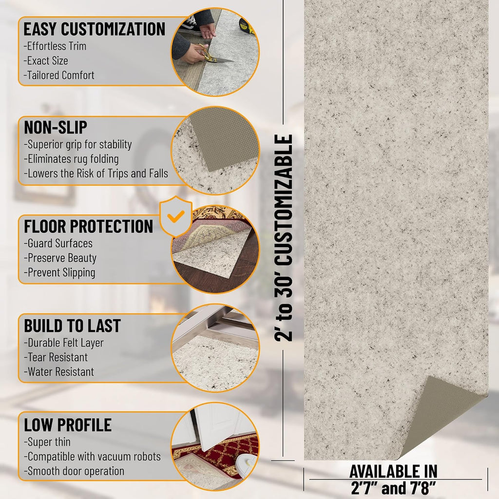 Non Slip Rug Pad Grip 3x16 1/8 Thick, Protection for Any Flooring Surface, Keep Your Runner Rug and Area Rugs