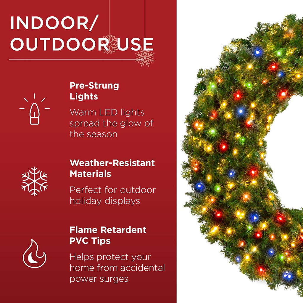 48in Large Artificial Pre-Lit Fir Christmas Wreath Holiday Accent Decoration w/ 250 Multicolor Lights, 714 PVC Tips