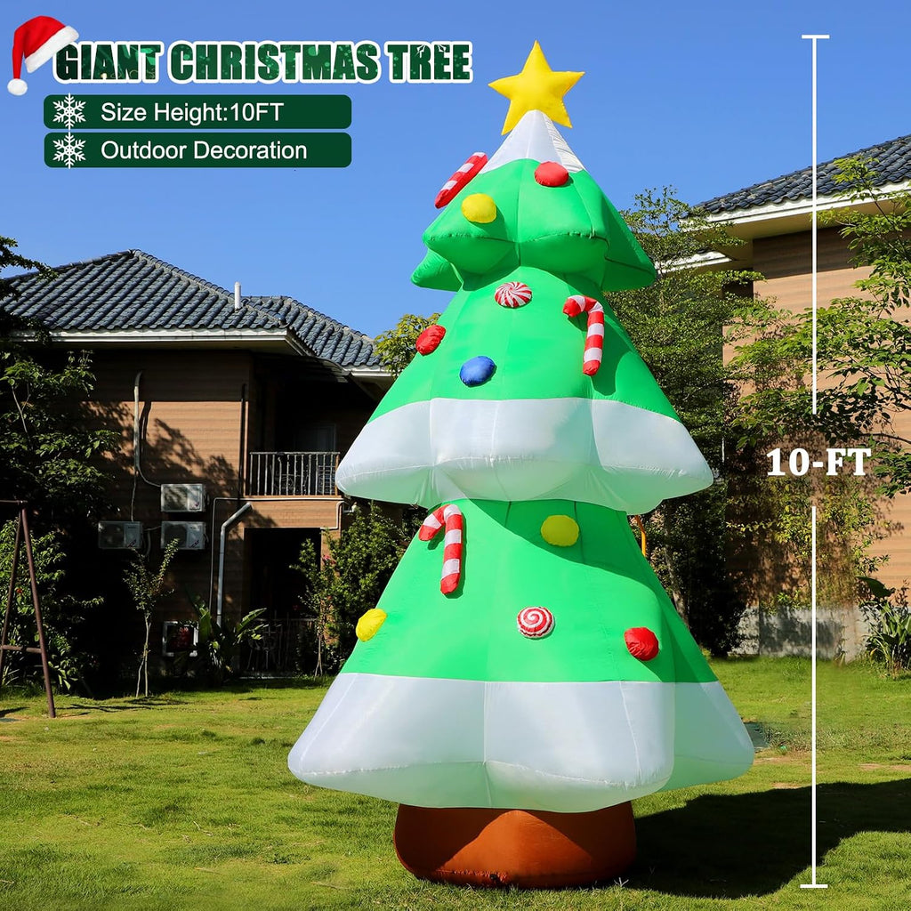 10 FT Tall Christmas Tree Inflatables Outdoor Decorations, Large Inflatable Christmastree with Bright LED Lights &