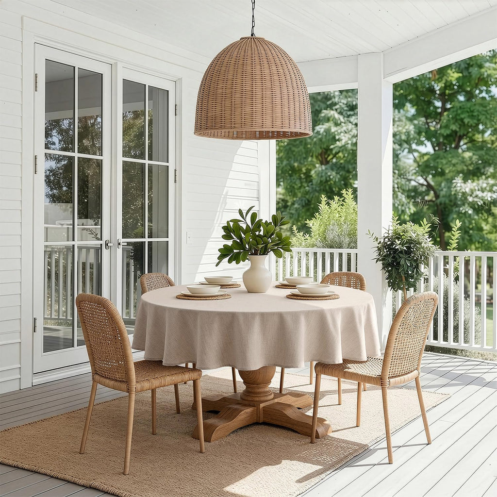 Linen Textured 90 Inch Round Tablecloth Ivory