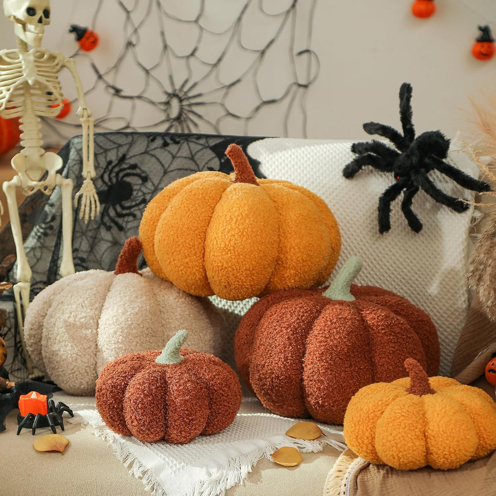Pumpkin Pillows, Halloween Pumpkin Pillow, Off White - Set of 2