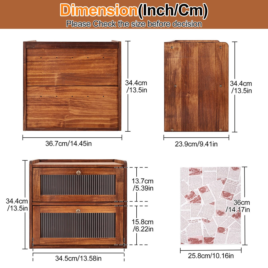 Countertop, Double Layer Large Breadbox, Brown
