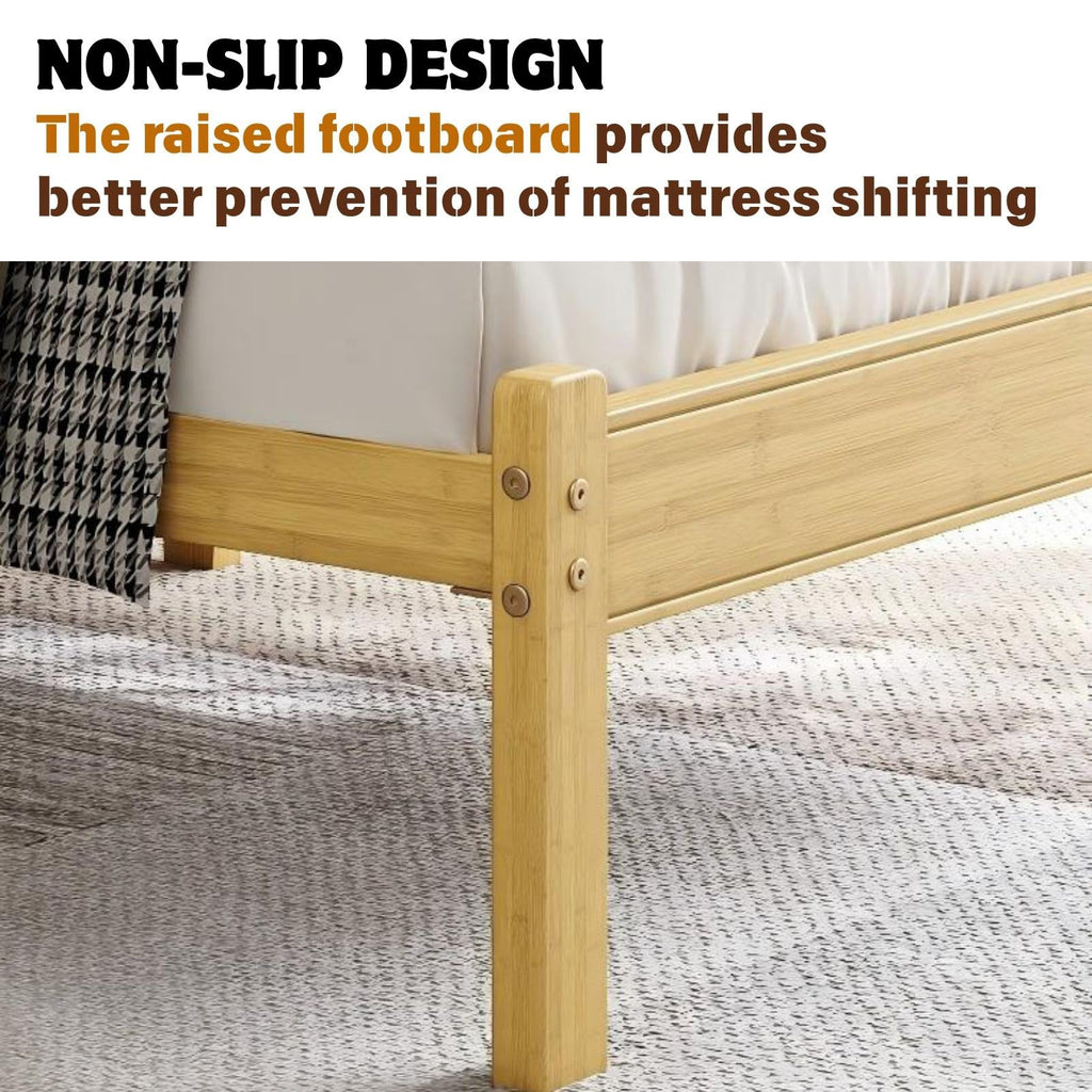 14 Inch Solid Bamboo Wood King Size Bed Frame with Headboard, Platform Bed Frame King with Metal Slats, No Box Spring