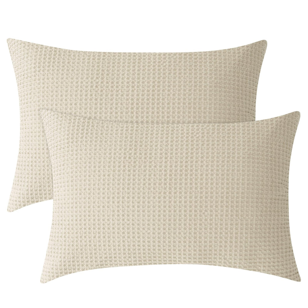 Cotton Waffle Pillow Shams Standard 20" x 26", Linen, No Insert