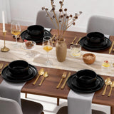 12-Piece Stoneware Plates and Bowls Sets, Dinnerware Sets for 4, Ceramic Dishware Dishes Set with Terracotta Base