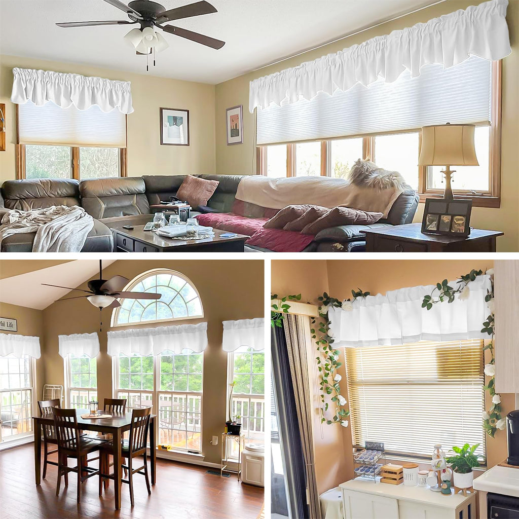 4 Panels White Blackout Curtain Valances, 42" x 18"