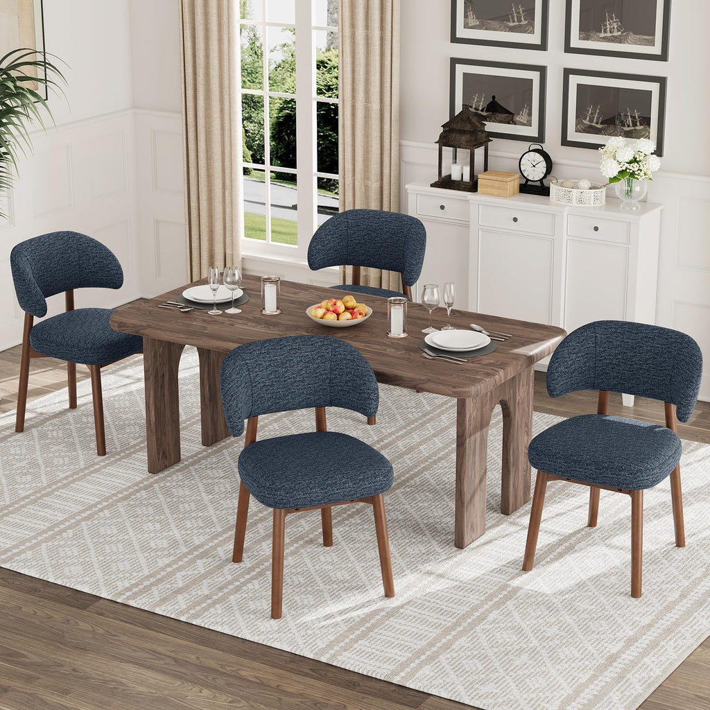 Wooden Set of 2, Modern Upholstered Dining Room Kitchen Side Chairs with Curved Open Back /Restaurant/Cafe, Dark Blue