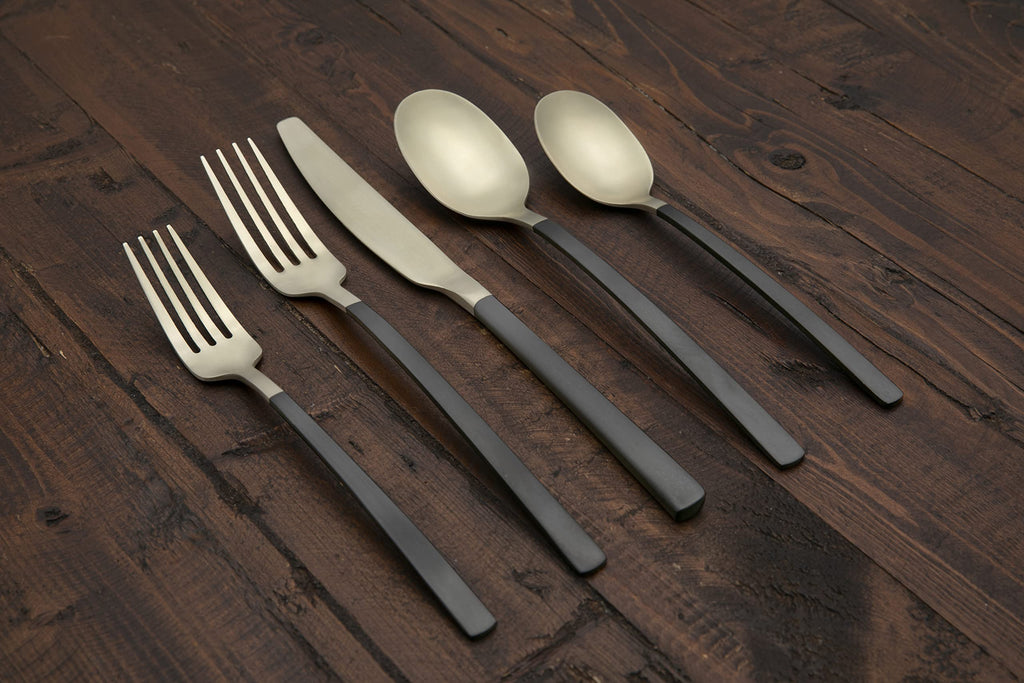 Silversmiths Beacon Flatware Set, 18/0 Stainless Steel, Dishwasher Safe, Flatware Collection, Black Champagne Satin
