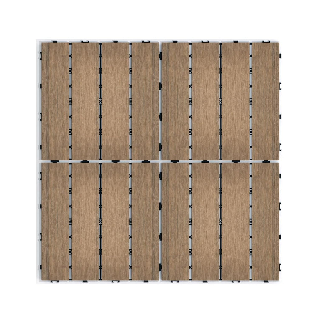 11 PCS Wood Plastic Composite Interlocking Deck Tiles 12" x 12" Indoor Outdoor Waterproof DIY Installation Flooring All