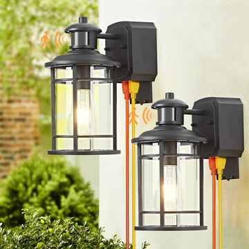 Patio Wall Light Fixture with Dual GFCI Outlets, Outdoor Light with Outlet, Motion Sensor Dusk-to-Dawn, Vintage