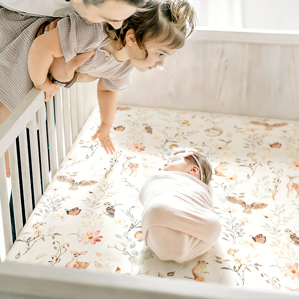 Stretch Ultra Soft Jersey Knit Fitted Crib Sheets Set 2 Pack, Fit All Standard Crib Mattress Pads Safe and Snug, Crib