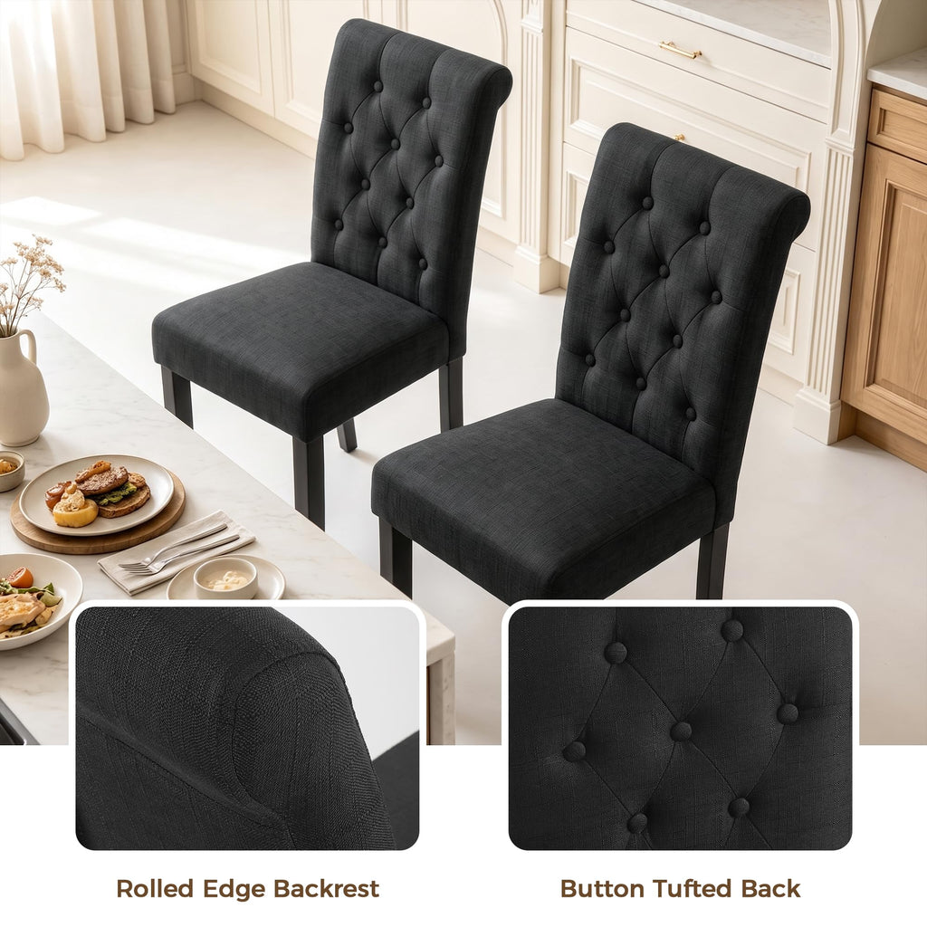 Set of 4, Modern Armless Parsons Side Chairs, Upholstered Button-Tufted Fabric Dining Kitchen Chairs with Solid Wood