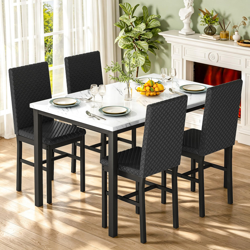 Dining Table Set for 4 Kitchen Table and Chairs Set of 4 Faux Marble Dining Room Table Set Dinner Table with 4 PU