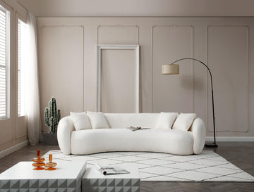 103" Boucle Half Moon Curved Sectional Sofa with 4 Throw Pillows, Modern Style 5-Seater Teddy Fleece Leisure Couch