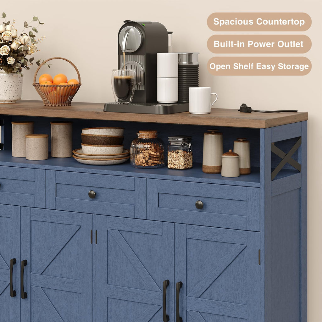 51" Blue Buffet Sideboard Cabinet, Farmhouse Storage Cabinet Kitchen Pantry